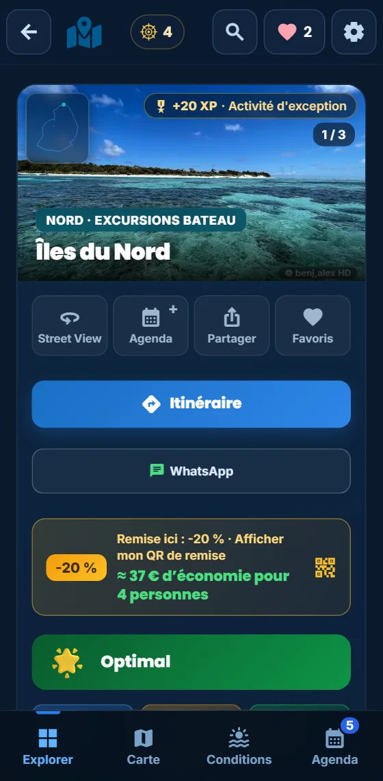 Une excursion aux îles du Nord dans l’app Moris Insider, avec sa remise partenaire de −20 %