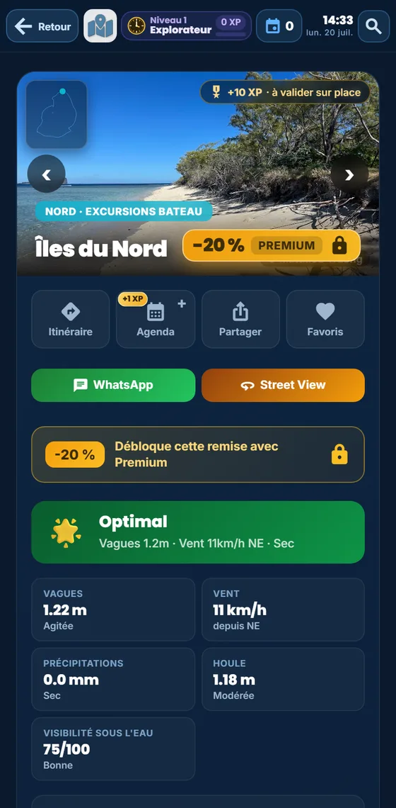 Une excursion aux îles du Nord dans l'app Moris Insider, avec sa remise Premium de −20 %