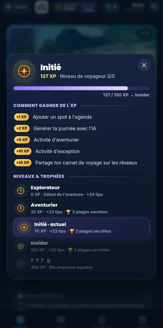 Vos niveaux et votre progression XP dans l'app Moris Insider